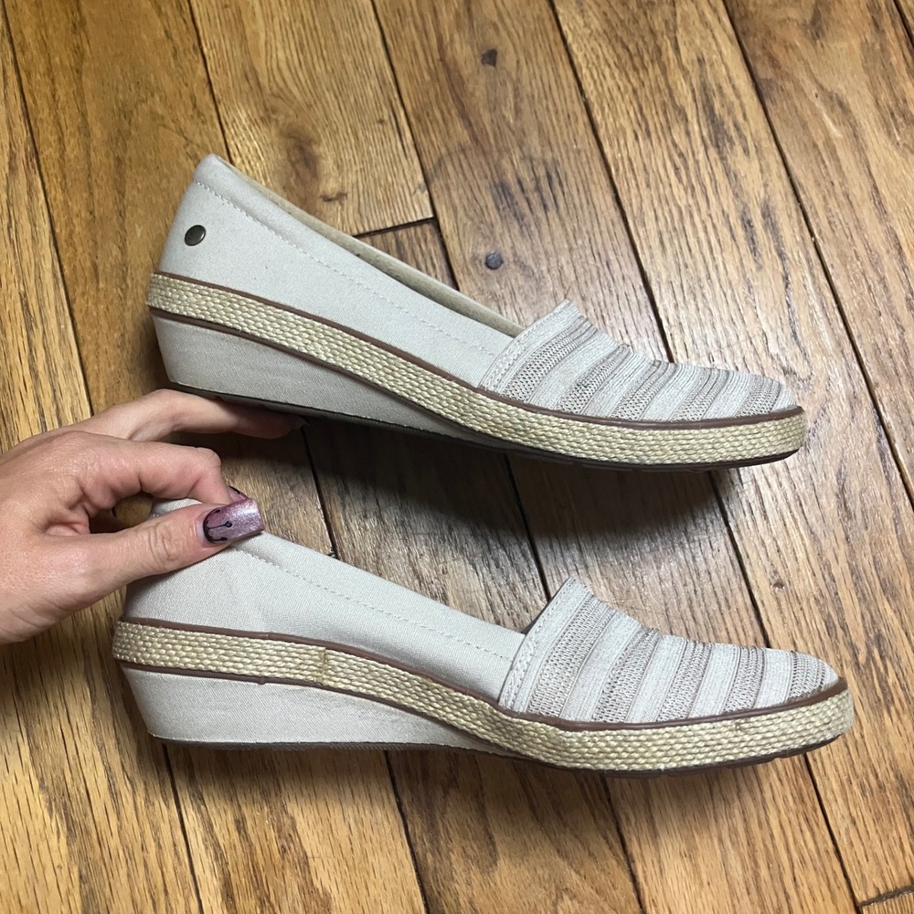 Grasshoppers Cream Canvas Striped Wedge Slip On Shoes Womens 8M